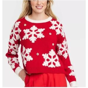 Women's Snowflake Christmas Festive Sweater Red XXL Pearls Fur New